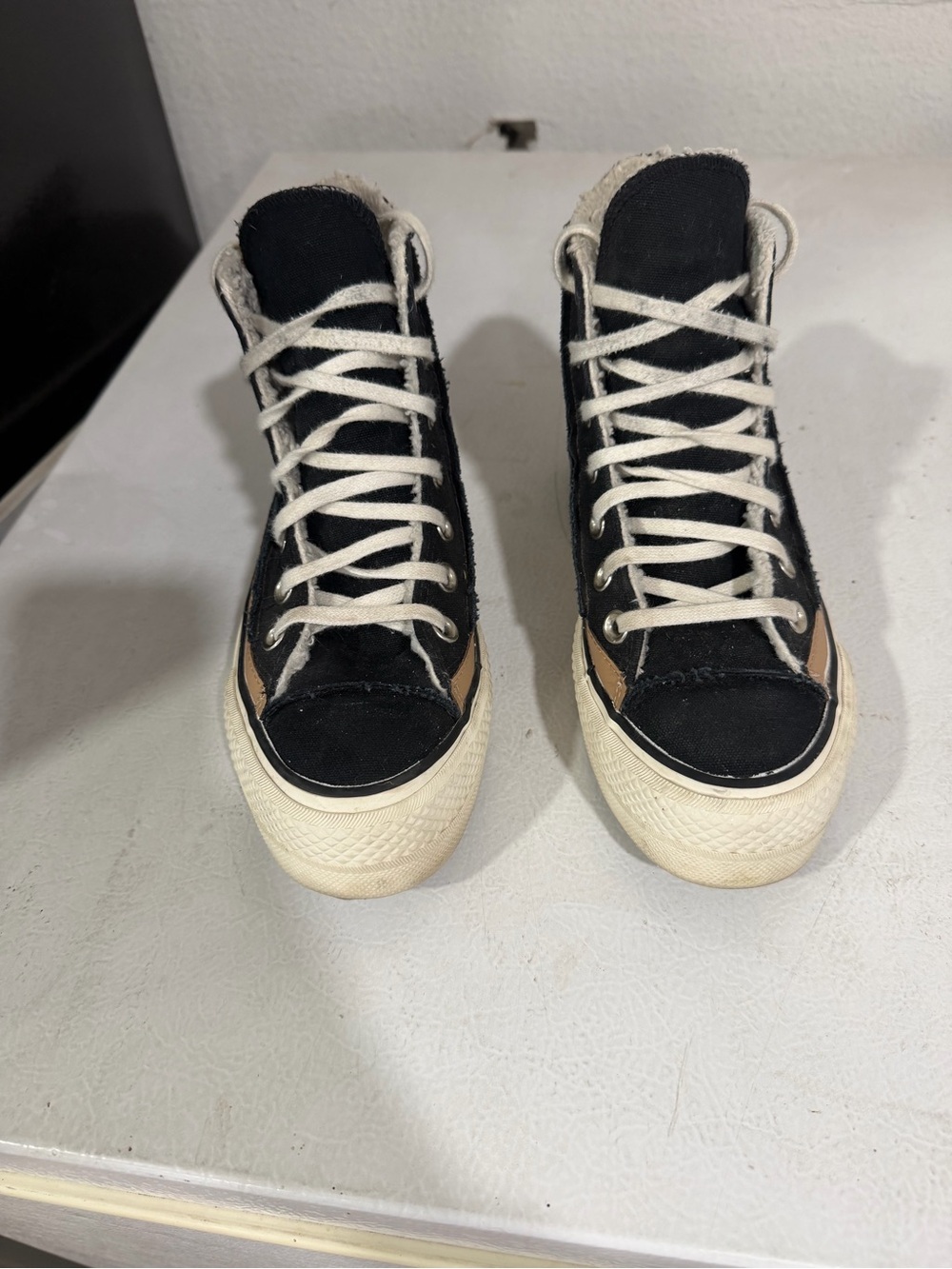 Black High-Top Canvas Sneakers with Tan Accent